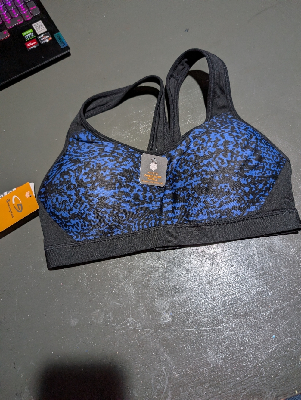 Champion Medium Support Blue And Black Sports Bra NWT Size Small Petal Covers